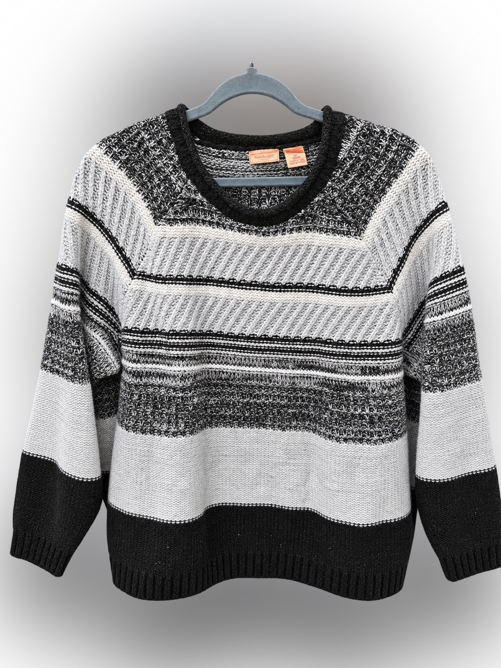 Crest Black and White Striped Crewneck Sweater